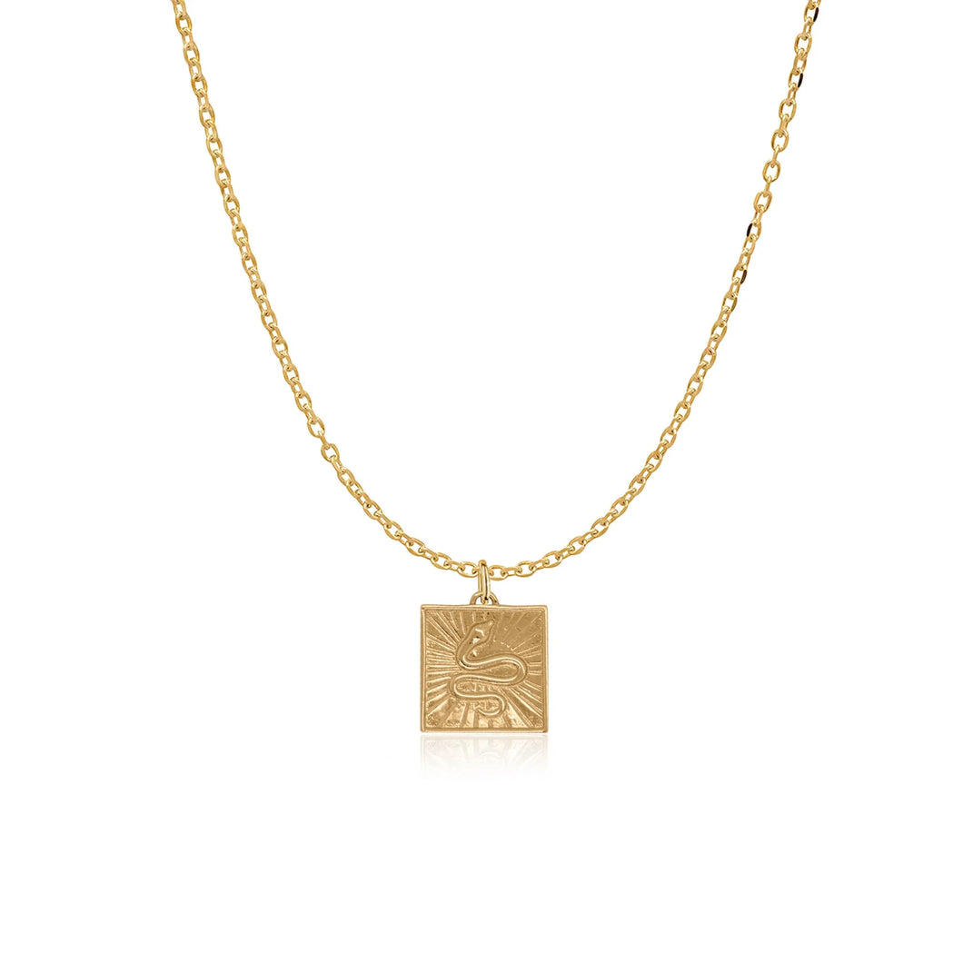 10K YELLOW GOLD SNAKE MEDALLION NECKLACE