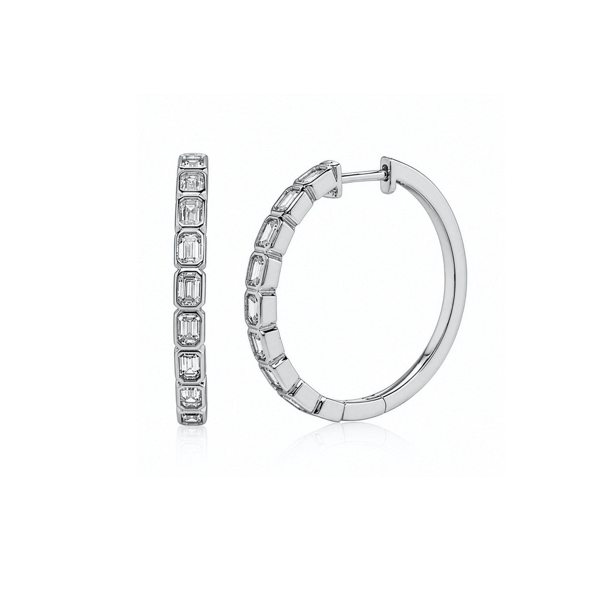 STERLING SILVER EMERALD CUT LAB DIAMOND 1.5CT HOOP EARRINGS