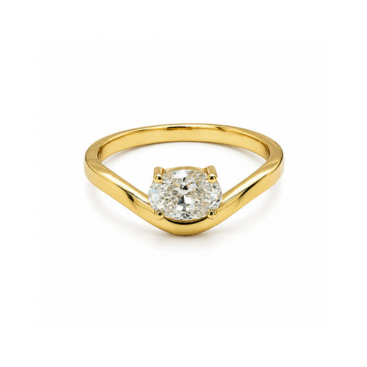 STERLING SILVER GOLD VERMEIL OVAL CUT LAB DIAMOND WAVE RING TDW 0.75CT