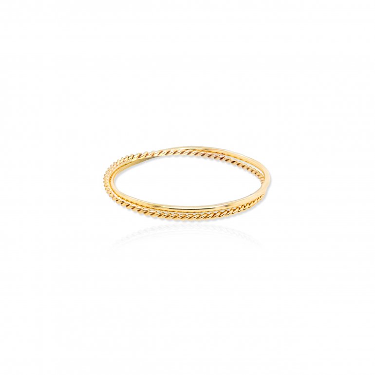 10K YELLOW GOLD INTERLOCKED PLAIN AND TWISTED STACKING RINGS