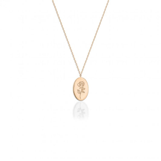 10K YELLOW GOLD OVAL ENGRAVED ROSE NECKLACE