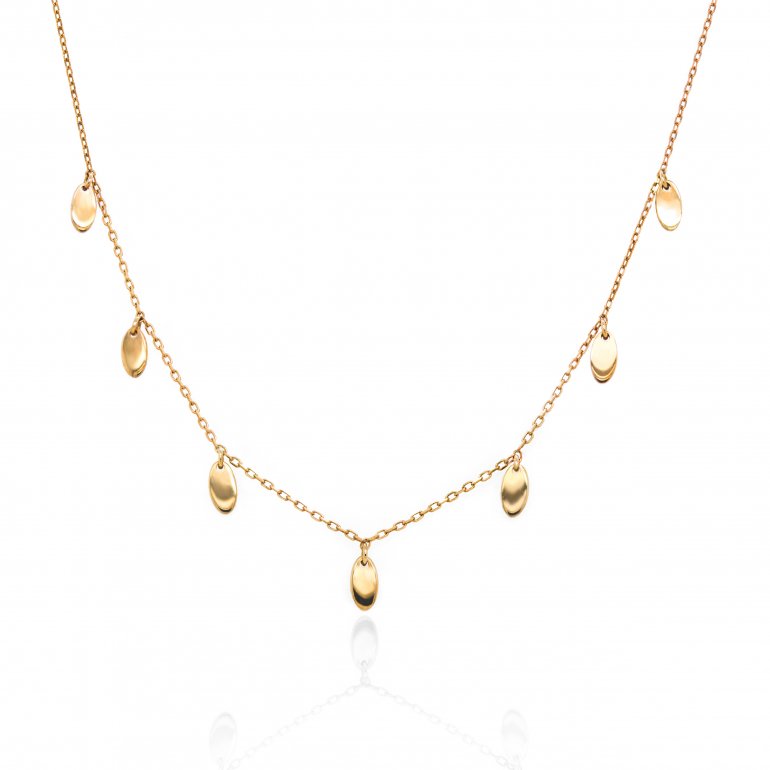 10K YELLOW GOLD PLAIN OVAL DROPS NECKLACE