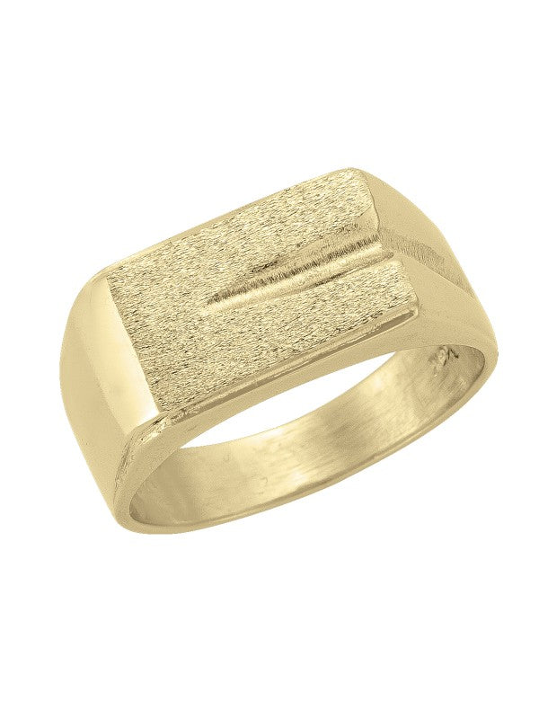 10K YELLOW GOLD RECTANGLE SIGNET RING WITH GROOVE DESIGN