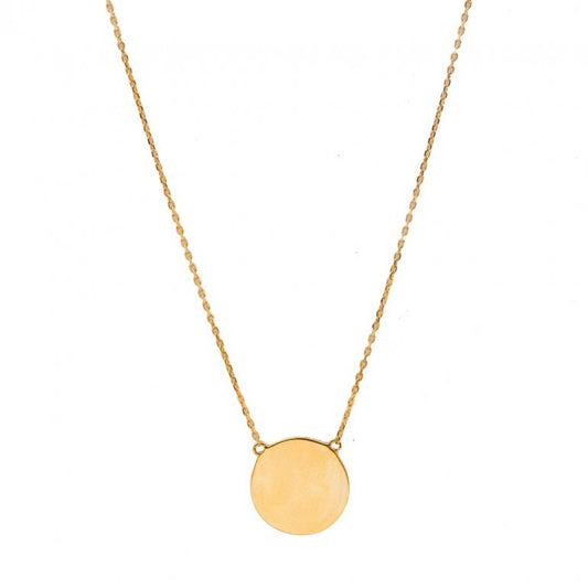 PLAIN 10K GOLD CIRCLE DISC NECKLACE 12MM
