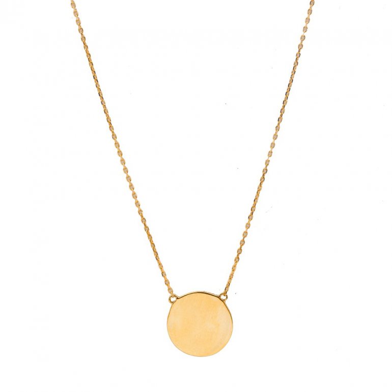 PLAIN 10K GOLD CIRCLE DISC NECKLACE 12MM