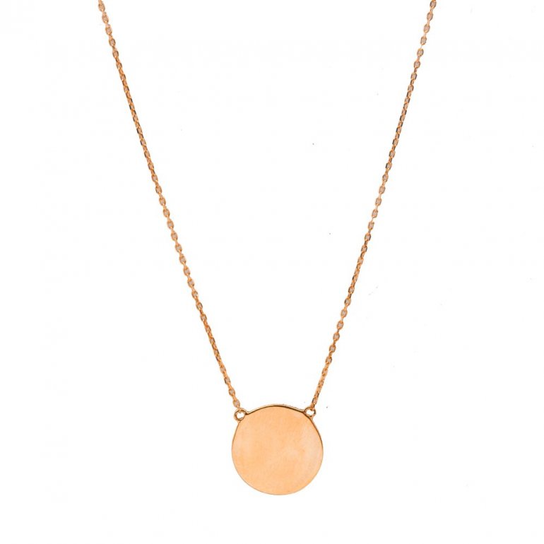 PLAIN 10K GOLD CIRCLE DISC NECKLACE 12MM